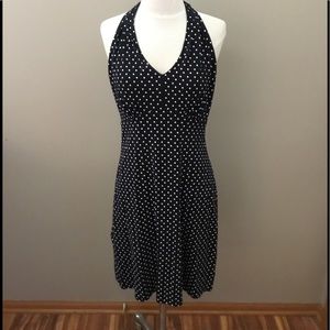 Talbots Petites Black/White Polka Dot Halter Dress